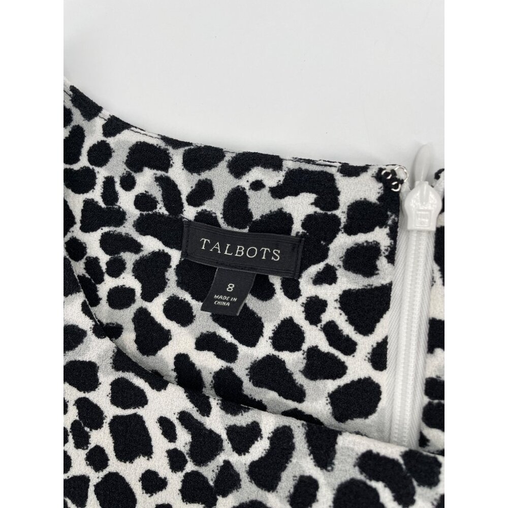 Talbots Womens 8 Animal Print Sheath Dress Black White Short Sleeves Classic - Picture 4 of 8